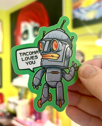 Toon Tac Bot “Tacoma Loves You” Sticker